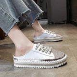 Baotou Semi-Slippers For Women's Spring And Summer New Flat-Bottomed Water Drill Thick-Soled Lazy Casual