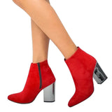 Spring Autumn Ankle Boots Soft Leather Woman Boots Pointed High Heels Shoes Fashion Thick Heel Back Zipper Women Shoes