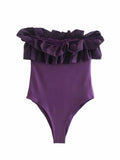 2021 za Sexy Female Swimsuit Vintage One Piece Ruffled Push Up Solid Yellow Swimwear Women Monokini Bathing