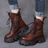 Gothic Combat Boots Women Brown Black Platform Boots Female Lace Up Chunky Ankle Motorcycle Boots 2021 New Retro