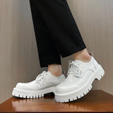Breakj Leather Shoes Men's Platform Height Retro Single Shoes 45 Men's Plus Size Business Round Leather Shoes