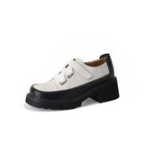 Women's Retro Small Leather Shoes Square Head Cross Strap Loafers Color Matching Versatile Fashion High Heels Mary Jane
