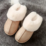 Winter Warm Home Fur Slippers Women Luxury Faux Suede Plush Couple Cotton Shoes Indoor Bedroom Flat Heels Fluffy