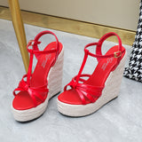 Breakj Shit Woven Twine Belt Women's Shoes Large Size Wedge Platform