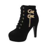 Breakj New Ultra-High Heeled Round Head Zipper Short Boots Women With Large Size Martin Boots