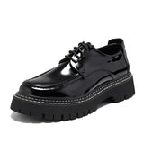 Breakj Men's Casual Leather Shoes Male Round Head British Patent Leather Breathable Men's Shoes Business Dress Wedding Groom Shoes