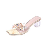 Summer Round Head Open Toe Fashion Transparent Sexy Flower Women's Slippers ，Crystal Heel New High Heel Sandals