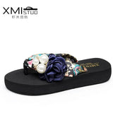 High Heel Women's Beach Slippers for Women In Summer with Thick Heeled Sandals Flower Wedge Slippers Women house