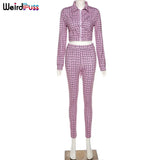 Summer Women Plaid Print 3 Piece Set Coat+Bra+ Sporty Leggings Matching Set Stretchy Activewear Skinny Birthday