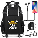 Anime ONE PIECE Schoolbag USB Charge backpack plugged into the headset cord backpack for boys and girl men women travel