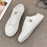 Breakj And Autumn 2025 New Canvas Shoes Female Students Half-Dragging Lazy One Foot With Breathable Leisure Small White