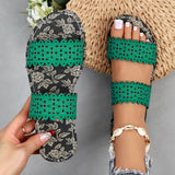 Breakj Plus Size Flat Slippers Female Summer Wear One-Drag Hollow-Out Fashion Print Casual Beach