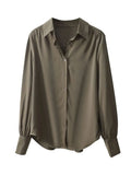 quality 2022 new chic casual loose thick silk blouse shirt women solid color oversize long sleeve Fàguó blouse shirt