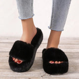 Women Fashion Warm Fluffy Slippers Cozy Faux Fur Slippers Indoor Outdoor Slides Soft Furry Ladies Flats Platform Slippers