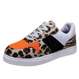 Sneakers Shoes Leopard Patchwork Women Flats Lace Up Breathable Vulcanized Shoes For Female Autumn Ladies Walking