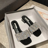 Breakj Slippers Women's Fashion Wearing Fairy Wind 2025 New Water Drill Cool Drag Low And Exposed Toe Coarse And Word
