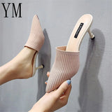 2020 Sexy Thin Heels Pointed Toe Summer Knitting Women's Shoes Woman Sandals Slippers Hot Sale Women Pumps Sizes