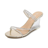 Breakj Wedge Sandal Female Summer Two Wear Sexy Crystal Transparent Glass Diamond Wedge