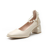 Breakj High Heels Female 2023 New Early Spring Fairy Wind With Thick Heel Girl Square Head Show Thin Mary Jane Single