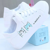 2022 New Arrival Fashion Lace-up Women Sneakers Women Casual Shoes Printed summer Women Pu Shoes Cute Cat