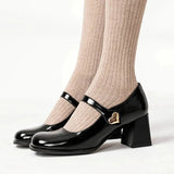 High Heels Women Shoes 2023 New Thick Mary Janes Lolita Pumps Fashion Ladies PU Leather Sandals Casual Black