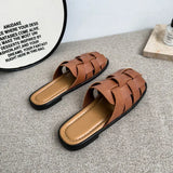 Half Slipper Female 2024 Summer New Retro Woven Hollow-Out Sandals Platform With A Foot Pedal Lazy