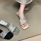 Breakj One-Word Slippers Women Summer Outside Wearing Lazy Water Drill With Low-Heeled Toe Cool Drag High