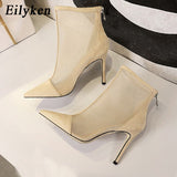 Sexy Mesh high heels Boots for women Pointed toe shoes Ladies high heel Boots Runway 2022 Ladies Party shoes