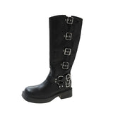 Breakj West Cowboy Boots But Knee Boots Metal Belt Buckle Thick And Thick Bottom High-Sleeve Rider Boots Single