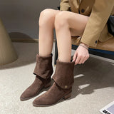 Breakj Two- Through Pile Of Boots Can Be Flipped Over The Fashion Boots Autumn New Velvet Thin Boots But Knee Long Barrel Knight