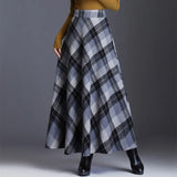 Waist Woolen Skirts Women Winter 2019 Fashion Streewear Wool Long Pleated Skirt Casual Ladies Saia Longa Plaid Female
