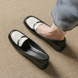 Breakj New Shallow Mouth Thick Heel Professional Single Shoes Women's Black Soft Leather Working Shoes Square Head Low Heel Mary Jane Single