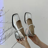 Breakj 2025 New Square Heel Mary Jane Shoes British Wind Head Black Leather Shoes Lefu Single