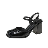 Breakj Retro High Heels Female New Summer Mary Jane Sandals Female Half Baotou Senior Feeling After Empty Thick Heel Single