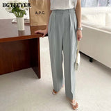 Casual Button High Waist Loose Straight Pants for Women 2021 Summer Ladies Wide Leg Trousers Female Solid