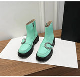 Bacchus Buckle Ankle Boots 2021 Autumn Winter Thick Bottom Martin Boots Short Tube Women's Patent Leather Platform