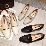 The Spring Of 2024, The New Korean Version Of Square-Headed Metal Thick Heels With One Foot Set And Single Shoes, Women's Beans Casual