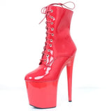 Selling Pink Boots Lace-up High Heel Platform Boots Round Toe 20CM Leather Boots Women High Quality Night Club Tight