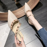 Breakj Half Slippers Women 2025 Summer New French Rivet Low Heel Cool Slippers Casual Fairy Dress
