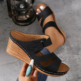 Breakj Size Slope Heel Slippers Female 2024 Summer New Velcro Hollow Casual Slippers Female