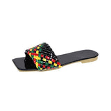Slippers Women Summer Square Toe Casual Flat Ladies Multicolor Slides Female Weave Flip Flops Women's Home Shoes Plus