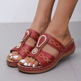 Breakj Slippers Female 2023 Summer New Large Size Flat Bottom Slope With Hollow Diamond Embroidered