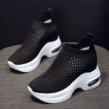 Thick Bottom Platform Sneakers Breathable Female Knitted Walking Shoes 2021 Hollow Out Autumn Summer Casual Ladies