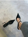 Baotou Cat Heel Sandals Female Thick Heel 2024 New Summer Middle Heel Pointed Black Simple Casual Single Shoes