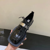 Women Single Shoes Black pu Leather Thick Bottom British Style Shoes Casual Comfortable Lace Up Platform Shoes