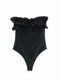 2021 za Sexy Female Swimsuit Vintage One Piece Ruffled Push Up Solid Yellow Swimwear Women Monokini Bathing