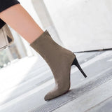 Zipper Pointed Short Boots Children Follow The 2023 Autumn And Winter New Velvet Thin Leg Medium Tube Large-Size High-Heeled Elastic