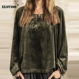 Fashion O Neck Golden Velvet T-shirts Casual Fall Winter Lantern Sleeves Solid Color Top Loose Pullover Office Lady