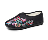 Breakj Cotton Shoes Injection Plastic Soft Sole Women Winter Clip Cotton And Velvet Embroidered Flower Cloth Shoes Casual Soft Sole Flat Sole Pregnant
