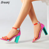 Women Sandals Shoes Celebrity Wearing Simple Style PVC Clear Transparent Strappy Buckle Sandals High Heels Shoes